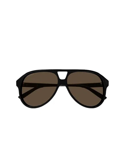 Gucci Eyewear Aviator Frame Sunglasses In Black Black Brown