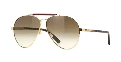Pre-owned Gucci Gg1287s Gold With Havana/brown Shaded (002) Sunglasses