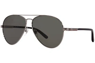 Pre-owned Gucci Gg1288sa 001 Sunglasses Men's Gunmetal/black/grey Lenses Pilot Shape 61mm In Gray
