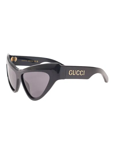 Gucci 'gg1294s' Black Cat-eye Sunglasses With Logo Lettering In Shiny Acetate Woman In Multicolor