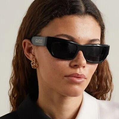 Pre-owned Gucci Gg1296s-001-55 Black Sunglasses In Gray