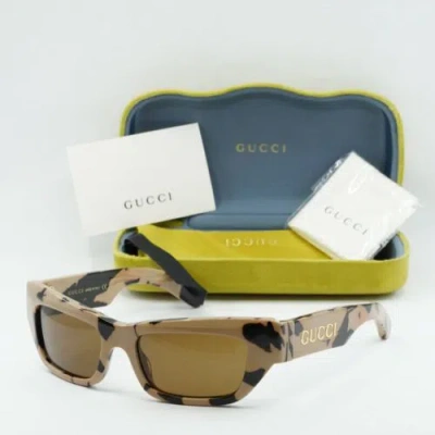 Pre-owned Gucci Gg1296s 003 Black Big Spotted Havana/solid Nicotine 55-18-130 Sungl...