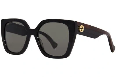Pre-owned Gucci Gg1300s 001 Sunglasses Women's Black/havana/grey Lenses Square Shape 55-mm In Gray