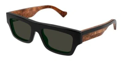 Pre-owned Gucci Gg1301s 001 Black Marble Grey Lens Rectangular Sunglasses Authentic In Gray