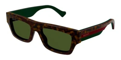 Pre-owned Gucci Gg1301s 002 Havana Brown Green Lens Rectangular Sunglasses Authentic