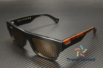 Pre-owned Gucci Gg1301s 004 Rectangular Squared Black Havana Brown 55 Mm Men's Sunglasses
