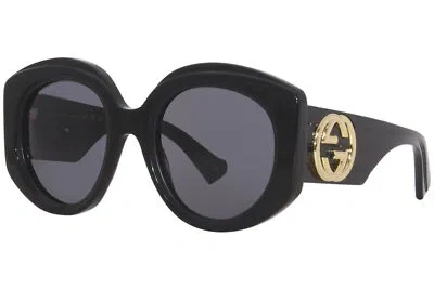 Pre-owned Gucci Gg1308s 001 Sunglasses Women's Black/grey Round Shape 53mm In Gray