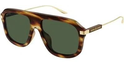 Pre-owned Gucci Gg1309s-007 Havana Gold Green