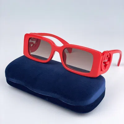 Pre-owned Gucci Gg1325s 005 Red Brown Gradient Rectangle Women Sunglasses 54mm