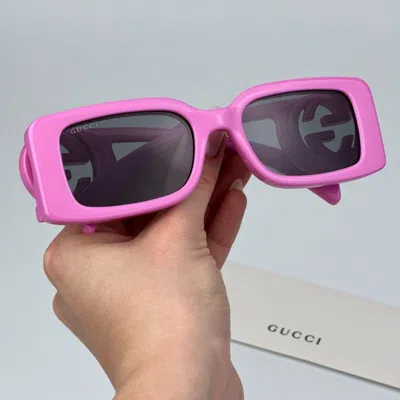 Pre-owned Gucci Gg1325s 006 Pink Grey Rectangle Unisex Sunglasses Gg 1325s In Gray