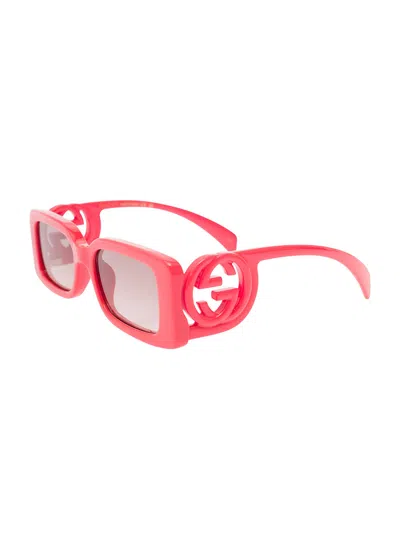 Gucci 'gg1325s' Red Rectangular Sunglasses With Interlocking Gg Cut-out In Shiny Acetate Woman In Multicolor