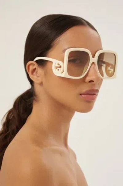 Pre-owned Gucci Gg1326s 002 Ivory Brown Gradient Lens Women Large Sunglasses Authentic