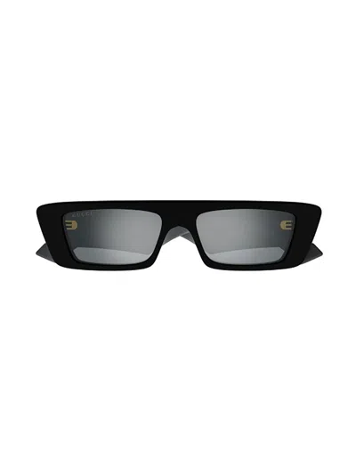 Gucci Eyewear Rectangle Frame Sunglasses In 005 Black Grey Silver