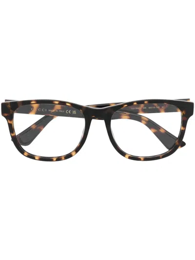 Gucci Tortoiseshell-effect Square-frame Glasses In Braun