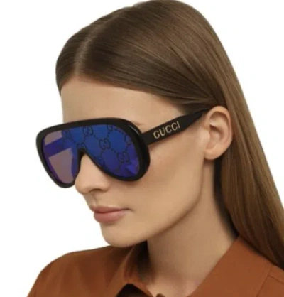 Pre-owned Gucci Gg1370s-002-99 Havana Sunglasses In Blue