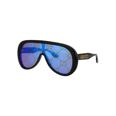 Pre-owned Gucci Gg1370s 002 Havana/blue Mirror With Pattern 99mm Ja