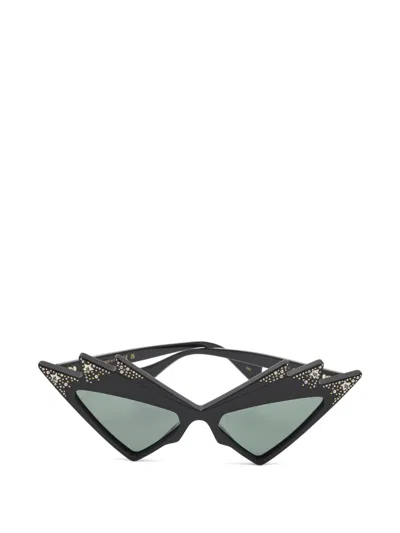 Pre-owned Gucci Gg1371s Crystal-embellished Cat-eye Sunglasses In Black