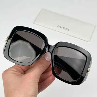 Pre-owned Gucci Gg1402s 001 Black Grey Women Square Sunglasses Gg 1402s In Gray