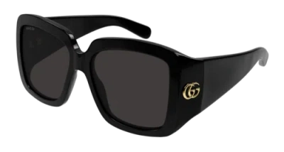 Pre-owned Gucci Gg1402sa-001 Rectangle Black In Gray