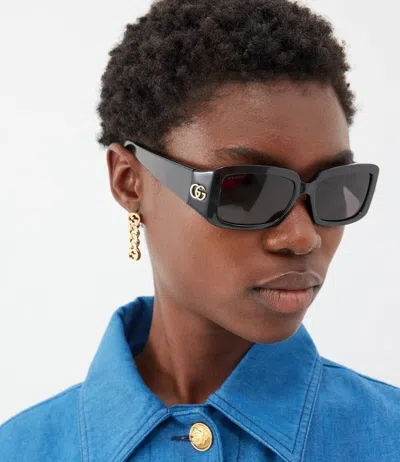 Pre-owned Gucci Gg1403s 001 Black Grey Unisex Rectangle Sunglasses Gg 1403s In Gray