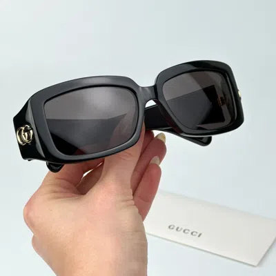 Pre-owned Gucci Gg1403s 001 Black Grey Unisex Rectangle Sunglasses Gg 1403s In Gray