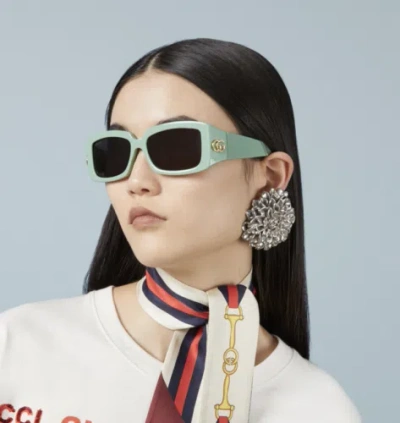 Pre-owned Gucci Gg1403s-004 Green Sunglasses In Gray