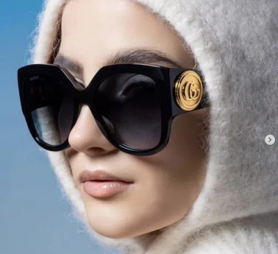 Pre-owned Gucci Gg1407s-001 Black Sunglasses In Gray