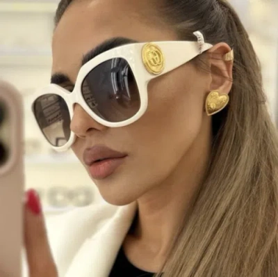 Pre-owned Gucci Gg1407s-004-54 Ivory Sunglasses