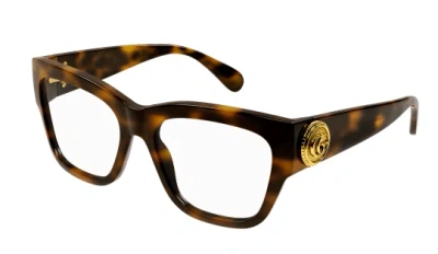 Pre-owned Gucci Gg1410o-003 Havana Rectangle Women Eyeglasses In Clear