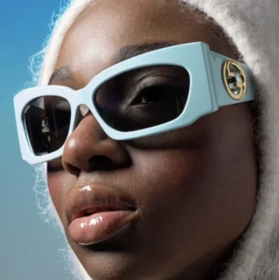 Pre-owned Gucci Gg1412s-005 Blue Sunglasses In Silver