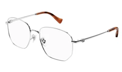 Pre-owned Gucci Gg1420ok 002 Silver Squared Women's Eyeglasses In Clear