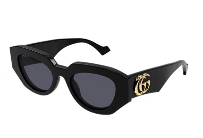 Pre-owned Gucci Gg1421s 001 Black/grey Women's Cat Eye Sunglasses In Gray