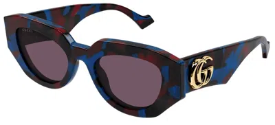 Pre-owned Gucci Gg1421s Blue Havana/violet (003) Sunglasses In Purple
