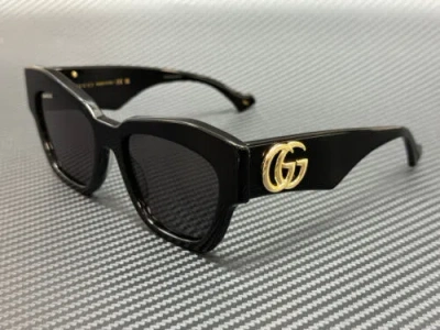 Pre-owned Gucci Gg1422s 001 Black Grey Women's 55 Mm Medium Sunglasses In Gray