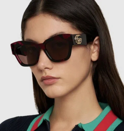 Pre-owned Gucci Gg1422s-004 Havana Sunglasses