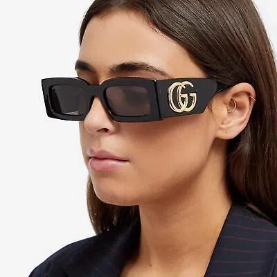 Pre-owned Gucci Gg1425s - 001 Black Sunglasses In Gray