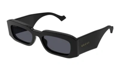 Pre-owned Gucci Gg1426s 001 Black Gold Dark Grey Unisex Sunglasses Rectangular Authentic In Gray