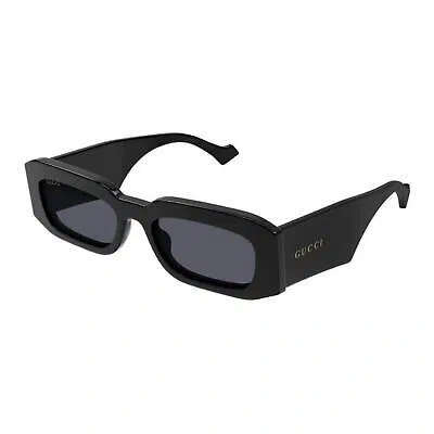 Pre-owned Gucci Gg1426s 001 Black Gold Dark Grey Unisex Sunglasses Rectangular Authentic In Gray