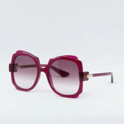 Pre-owned Gucci Gg1431s 003 Transparent Dark Cyclamen/gradient Burgundy 57-20-135 S... In Red