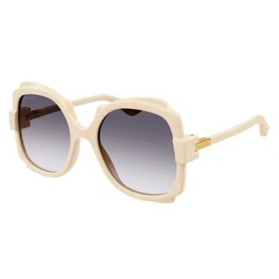 Pre-owned Gucci Gg1431s 004 Ivory/gradient Grey 57-20-135 Sunglasses Authentic In Gray
