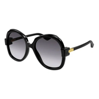 Pre-owned Gucci Gg1432s 001 Shiny Black/gradient Grey 57-20-135 Sunglasses In Gray