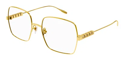Pre-owned Gucci Gg1434o 001 Gold Squared Women's Eyeglasses In Clear
