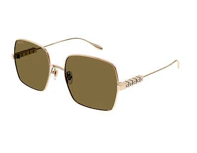 Pre-owned Gucci Gg1434s-002 Gold Sunglasses In Brown