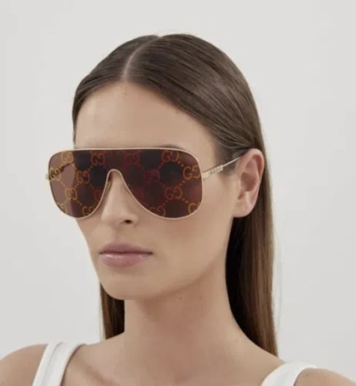 Pre-owned Gucci Gg1436s-003-99 Red Gold Sunglasses