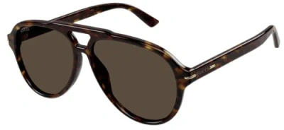 Pre-owned Gucci Gg1443s-003 Pilot Havana In Brown