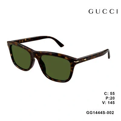 Pre-owned Gucci Gg1444s-002 Havana Sunglasses In Green