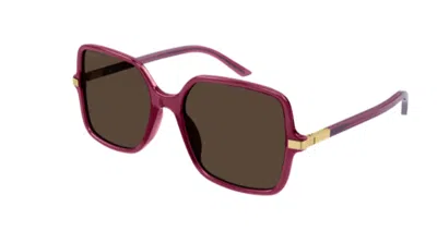 Pre-owned Gucci Gg1449s 004 Burgundy/brown Oversized Square Women's Sunglasses