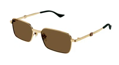 Pre-owned Gucci Gg1495s 002 Gold/brown Rectangular Metal Men's Sunglasses