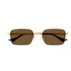 Gucci Men's Running Web Gg1495s 56mm Rectangular Sunglasses In 002 Gold Gold Brown