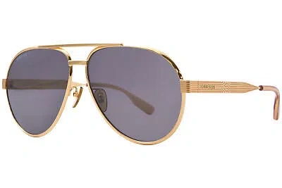 Pre-owned Gucci Gg1513s 001 Sunglasses Gold/grey Lenses Pilot Style 64mm In Gray